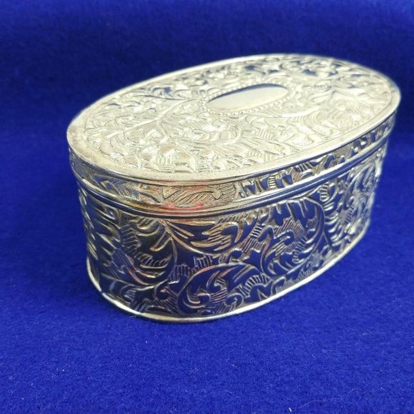 Trinket Vanity Jewelry Earring Box Embossed Metal Scroll Design Velvet Lined - Picture 2 of 12